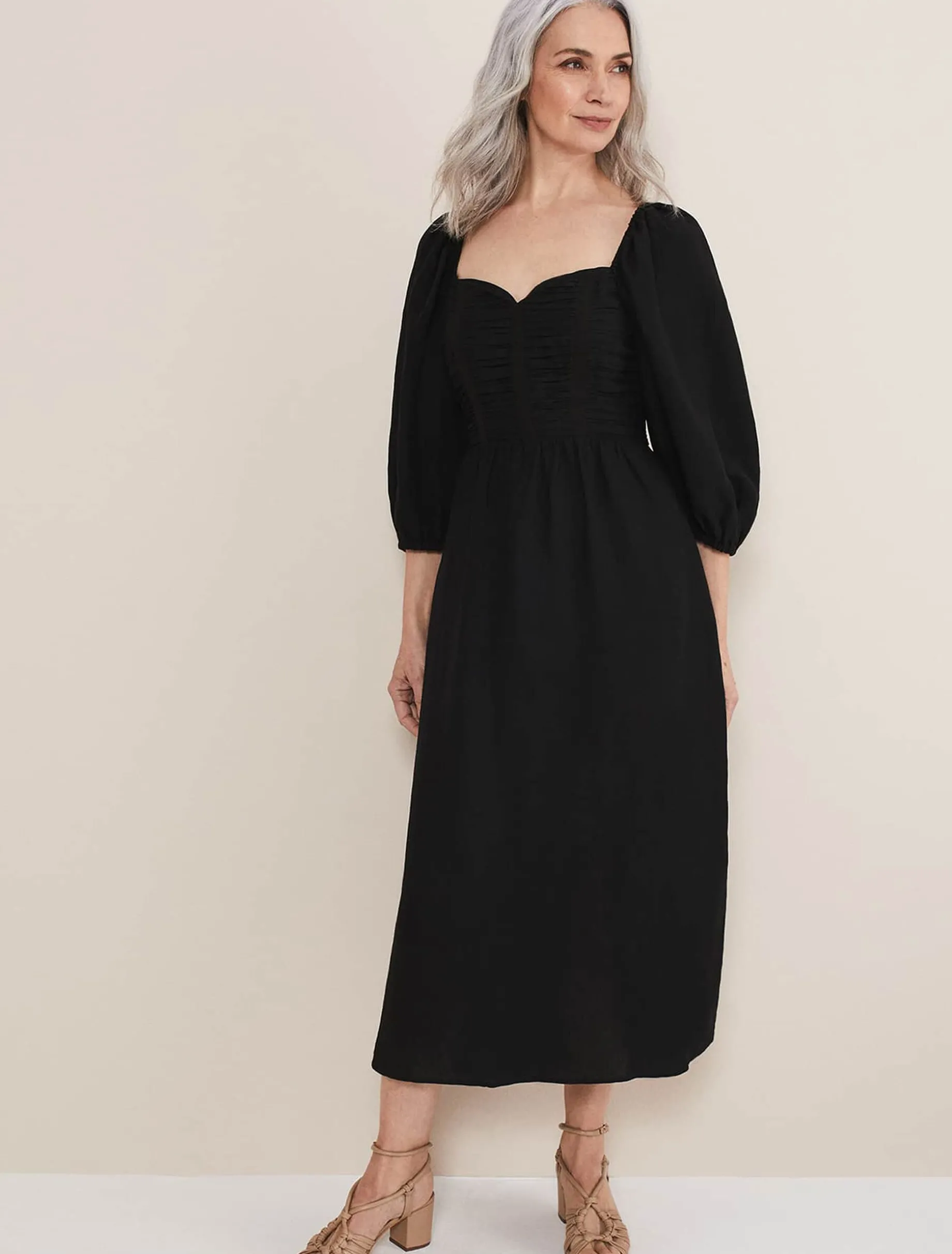 Shola Linen Ruched Bodice Dress