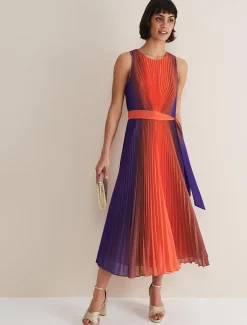 Simara Ombre Pleated Midi Dress