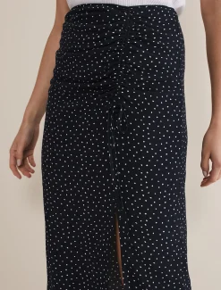 Spot Print Midi Ruched Skirt