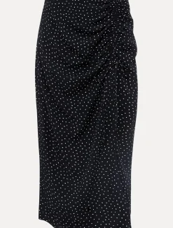 Spot Print Midi Ruched Skirt