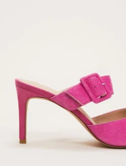 Suede Buckle Backless Heel