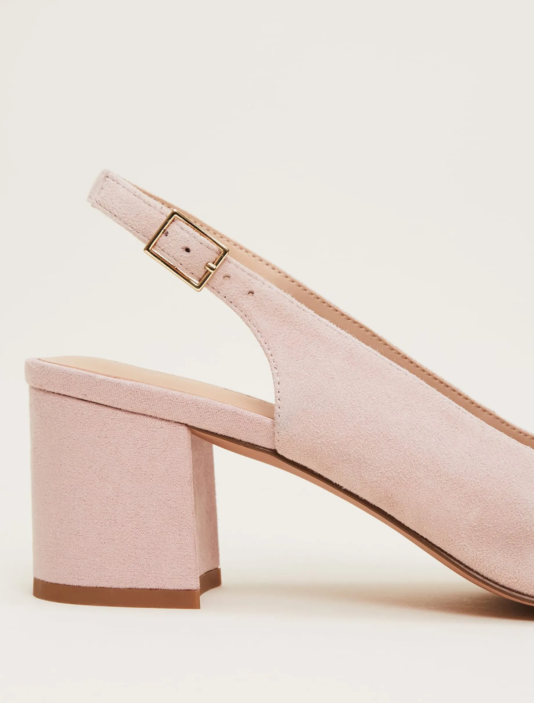 Suede Buckle Block Heel Shoe