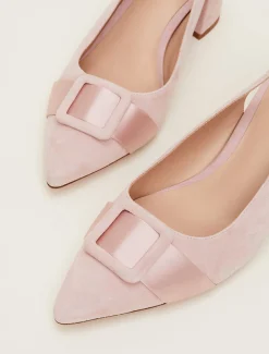 Suede Buckle Block Heel Shoe