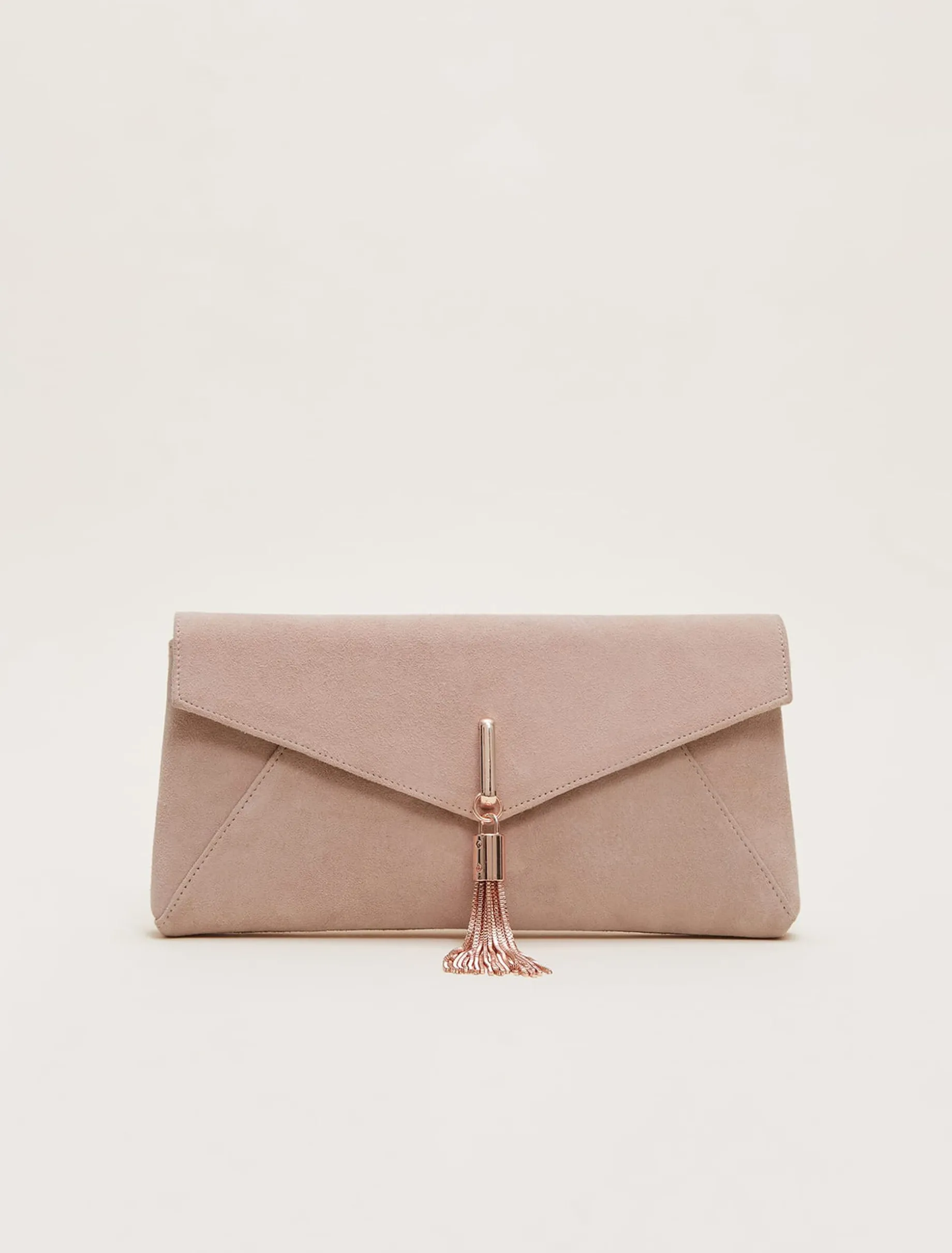 Suede Tassle Trim Clutch Bag