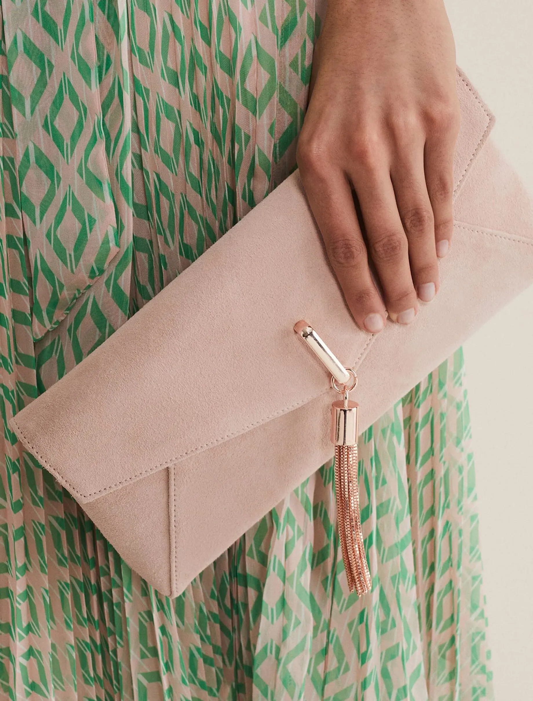 Suede Tassle Trim Clutch Bag