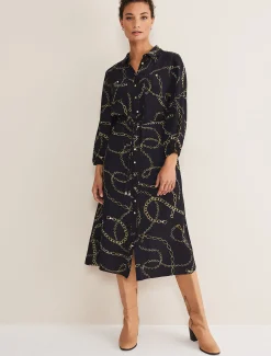 Tana Chain Print Shirt Midi Dress
