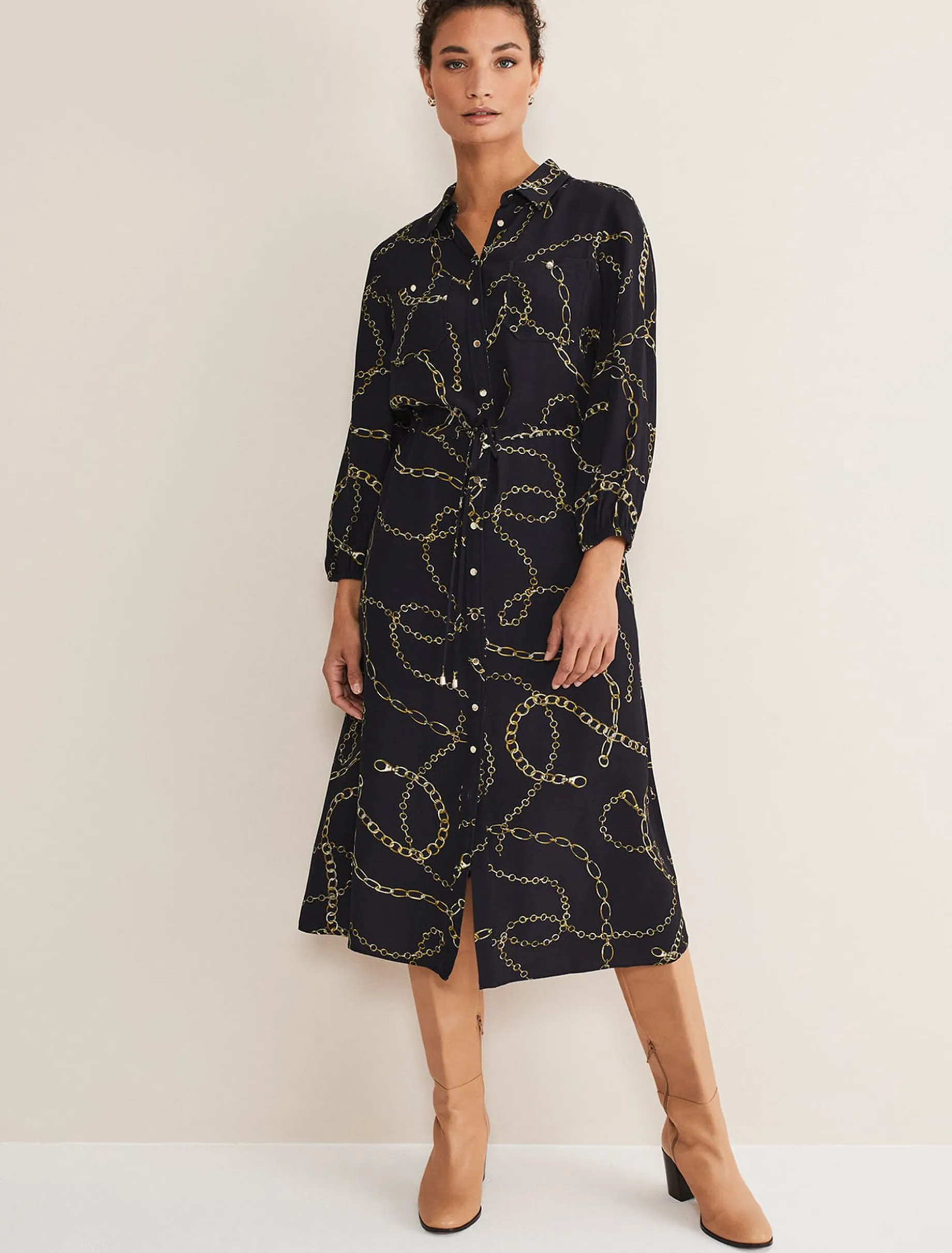 Tana Chain Print Shirt Midi Dress