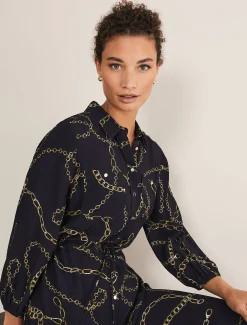 Tana Chain Print Shirt Midi Dress