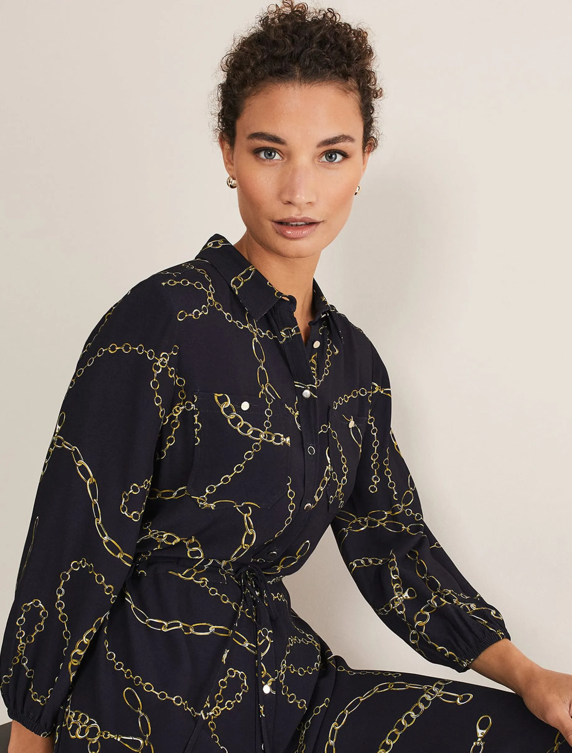 Tana Chain Print Shirt Midi Dress