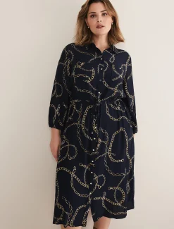 Tana Chain Print Shirt Midi Dress