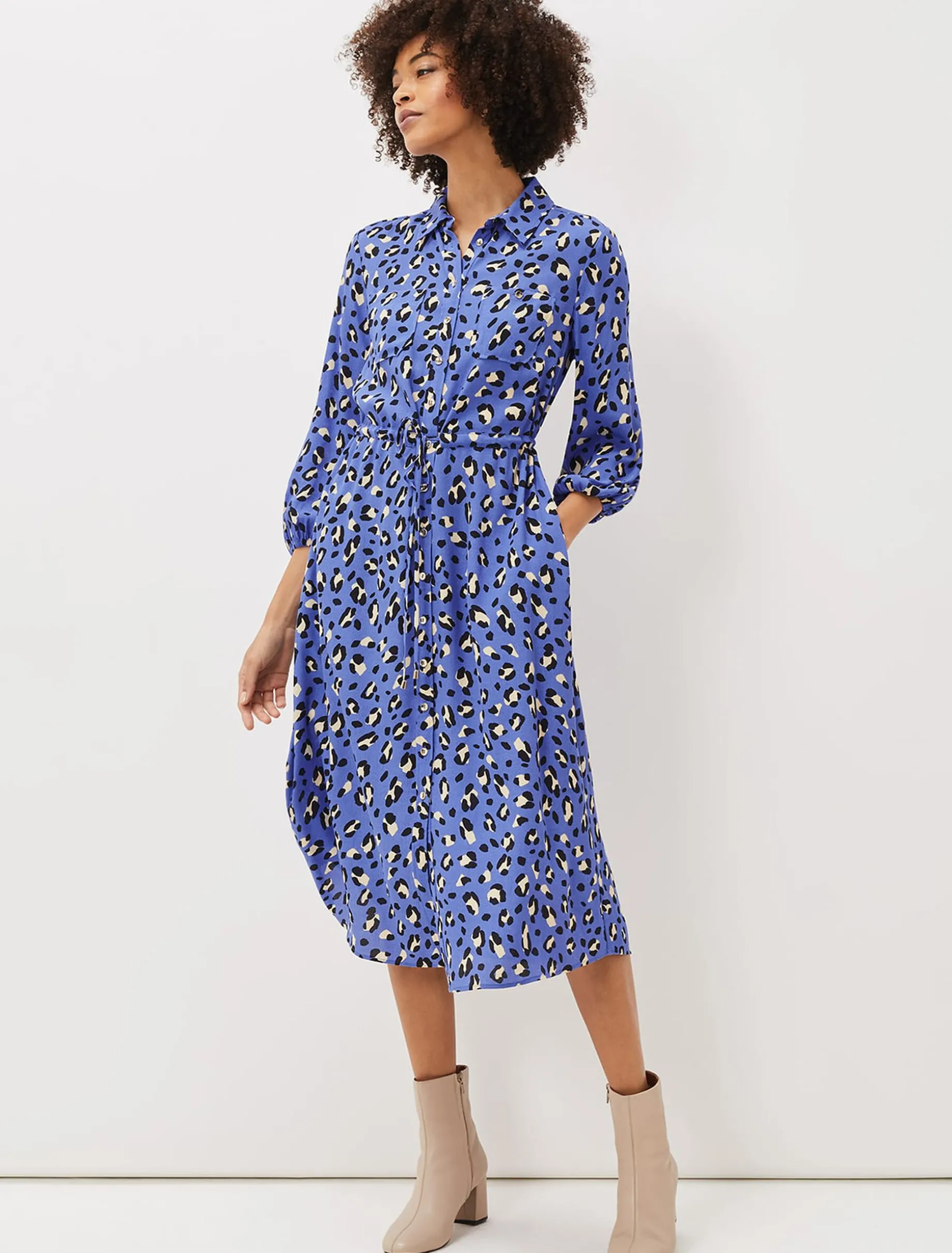 Tana Leopard Print Midi Shirt Dress