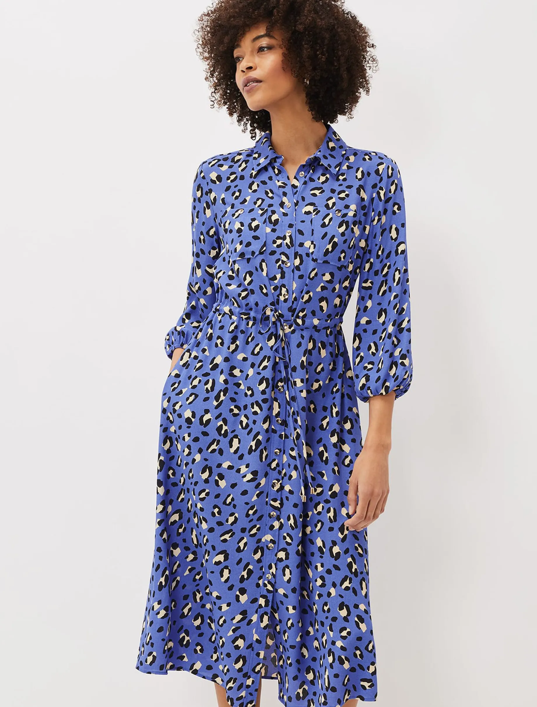 Tana Leopard Print Midi Shirt Dress