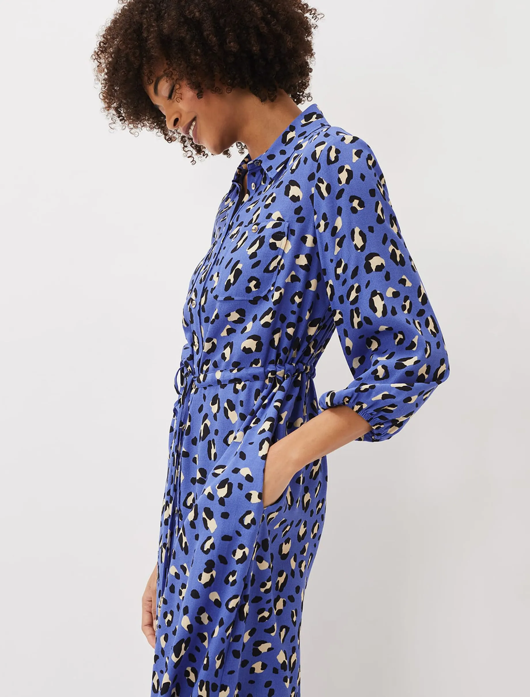 Tana Leopard Print Midi Shirt Dress