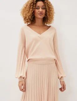 Teodora V Neck Pleat Sleeve Co-Ord Jumper