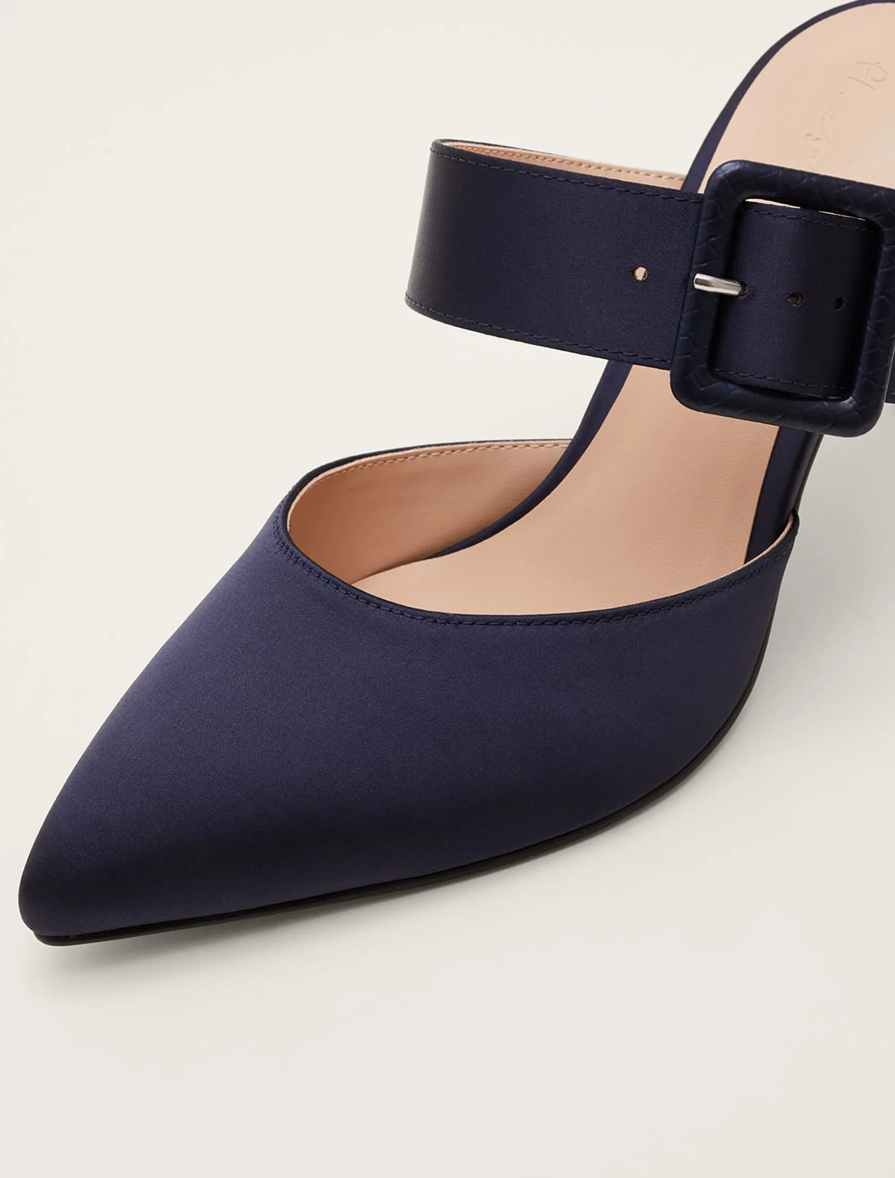 Textured Buckle Satin Heel