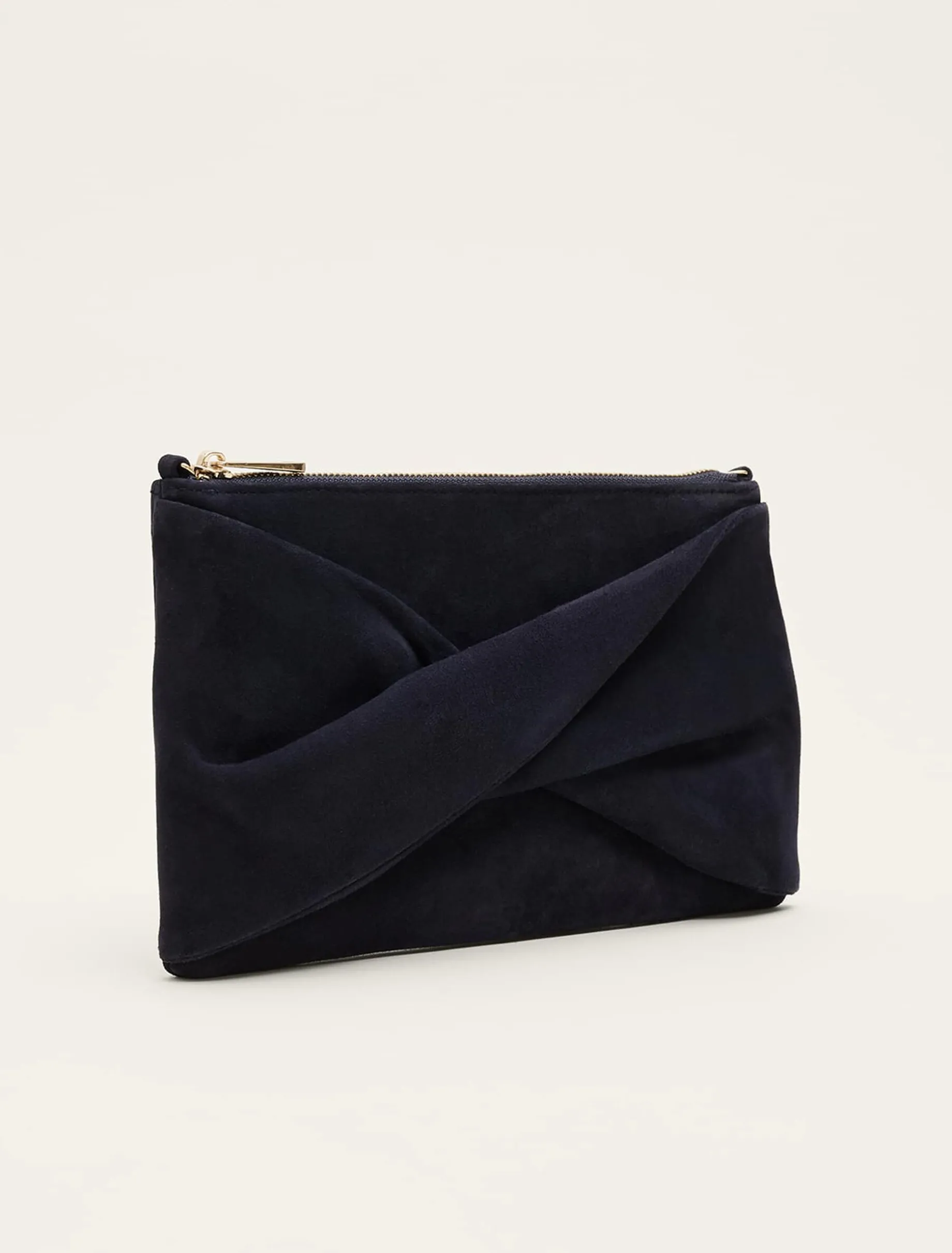 Twist Front Suede Clutch Bag