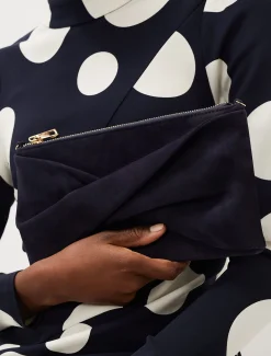 Twist Front Suede Clutch Bag