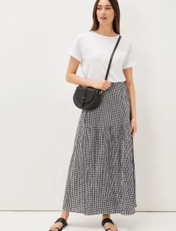 Tyrina Cotton Gingham Wrap Maxi Skirt