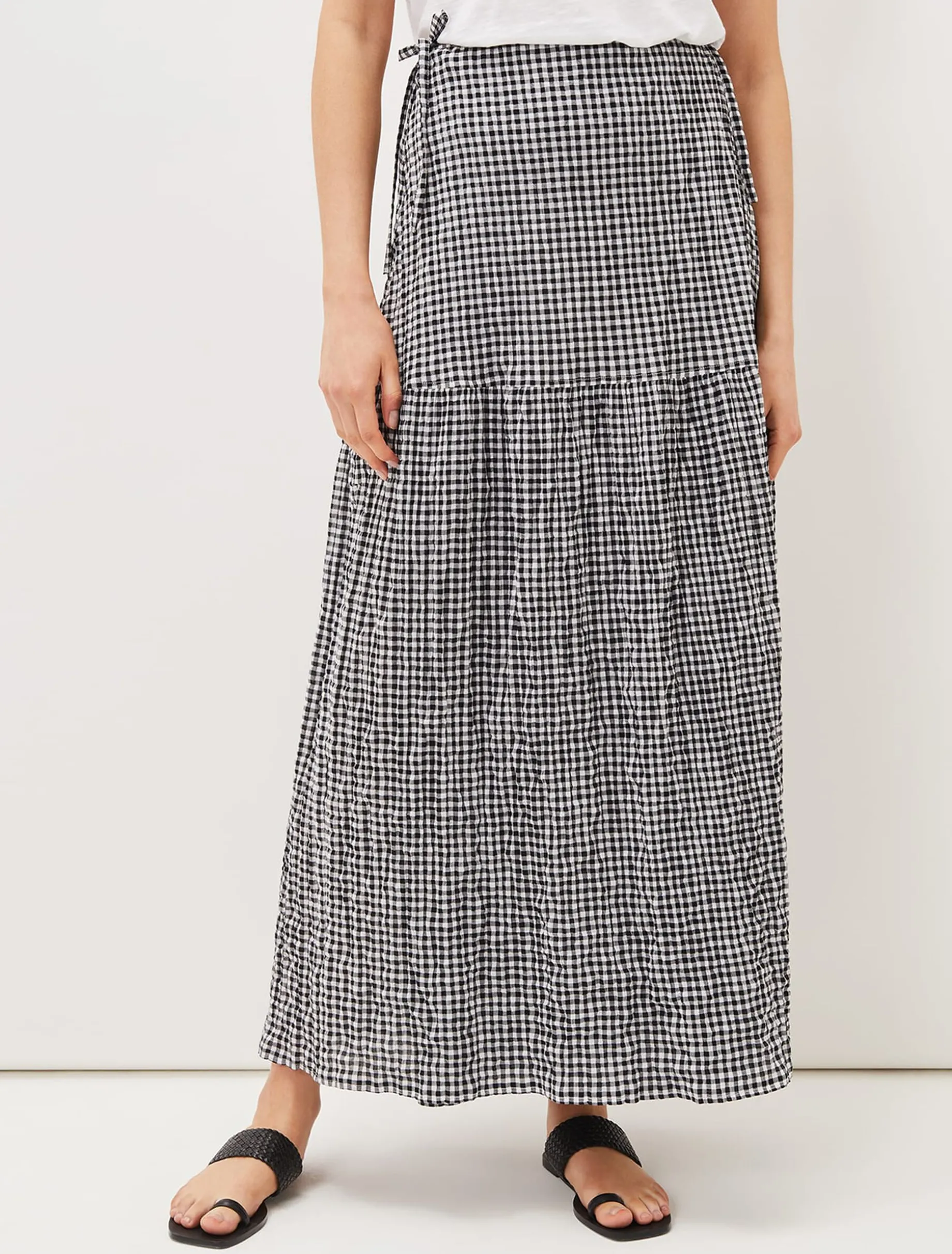 Tyrina Cotton Gingham Wrap Maxi Skirt