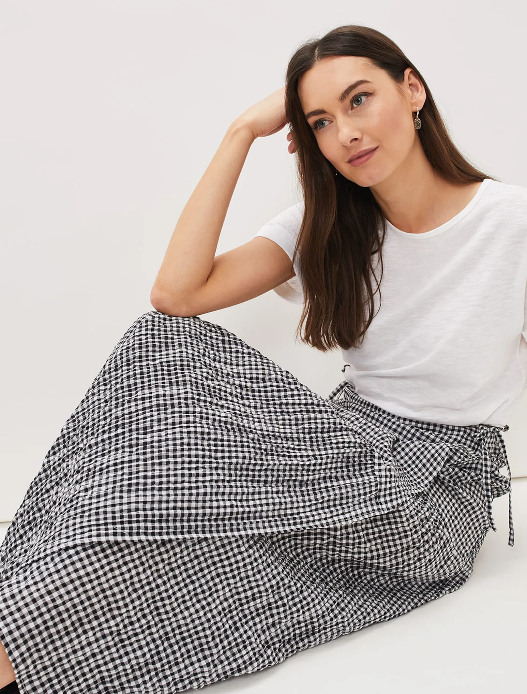 Tyrina Cotton Gingham Wrap Maxi Skirt