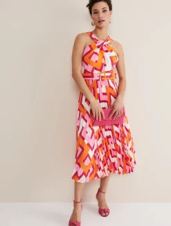 Yas Pink Twisted Neck Midi Dress