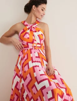 Yas Pink Twisted Neck Midi Dress