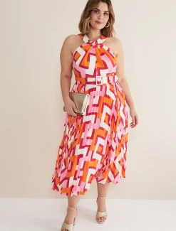 Yas Pink Twisted Neck Midi Dress