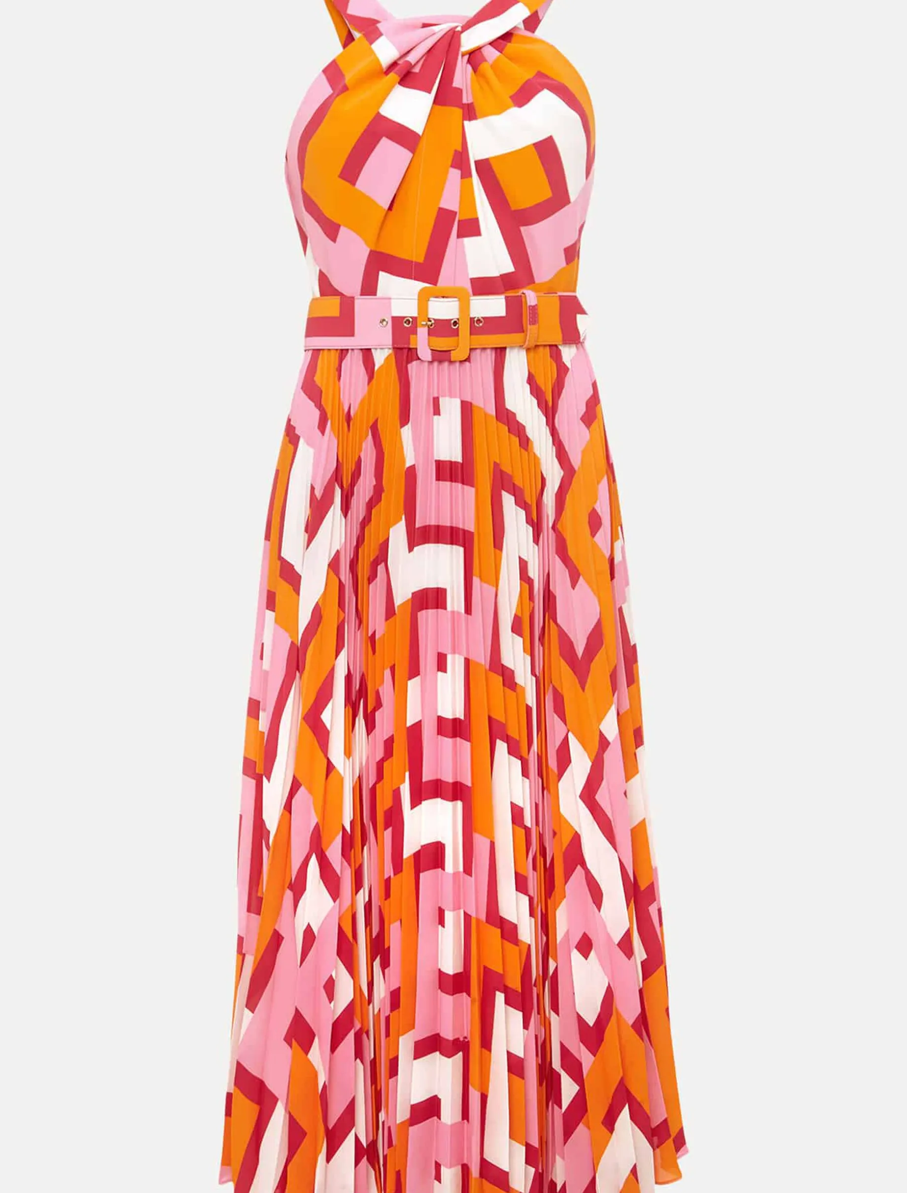 Yas Pink Twisted Neck Midi Dress