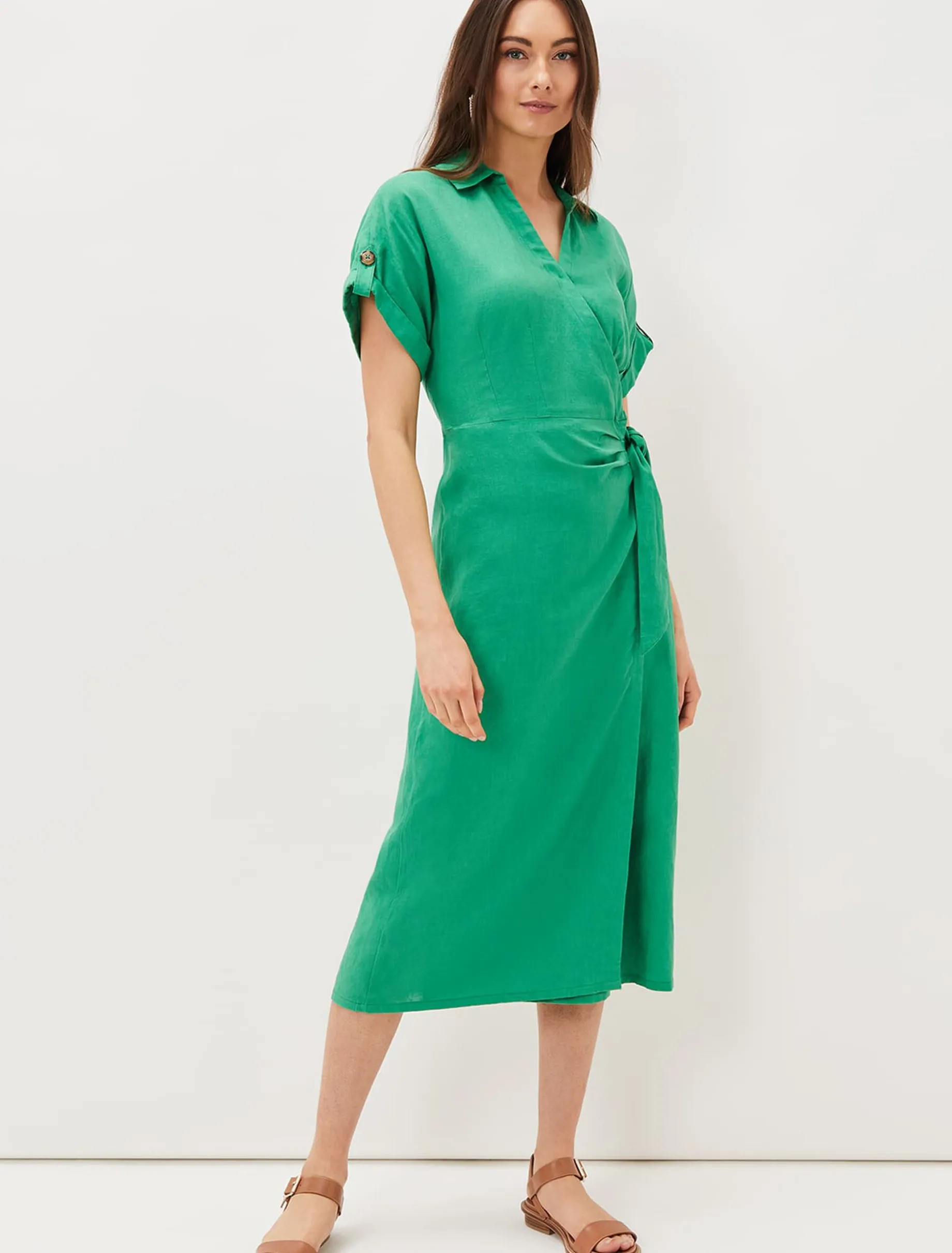 Yasse Linen Wrap Midi Dress
