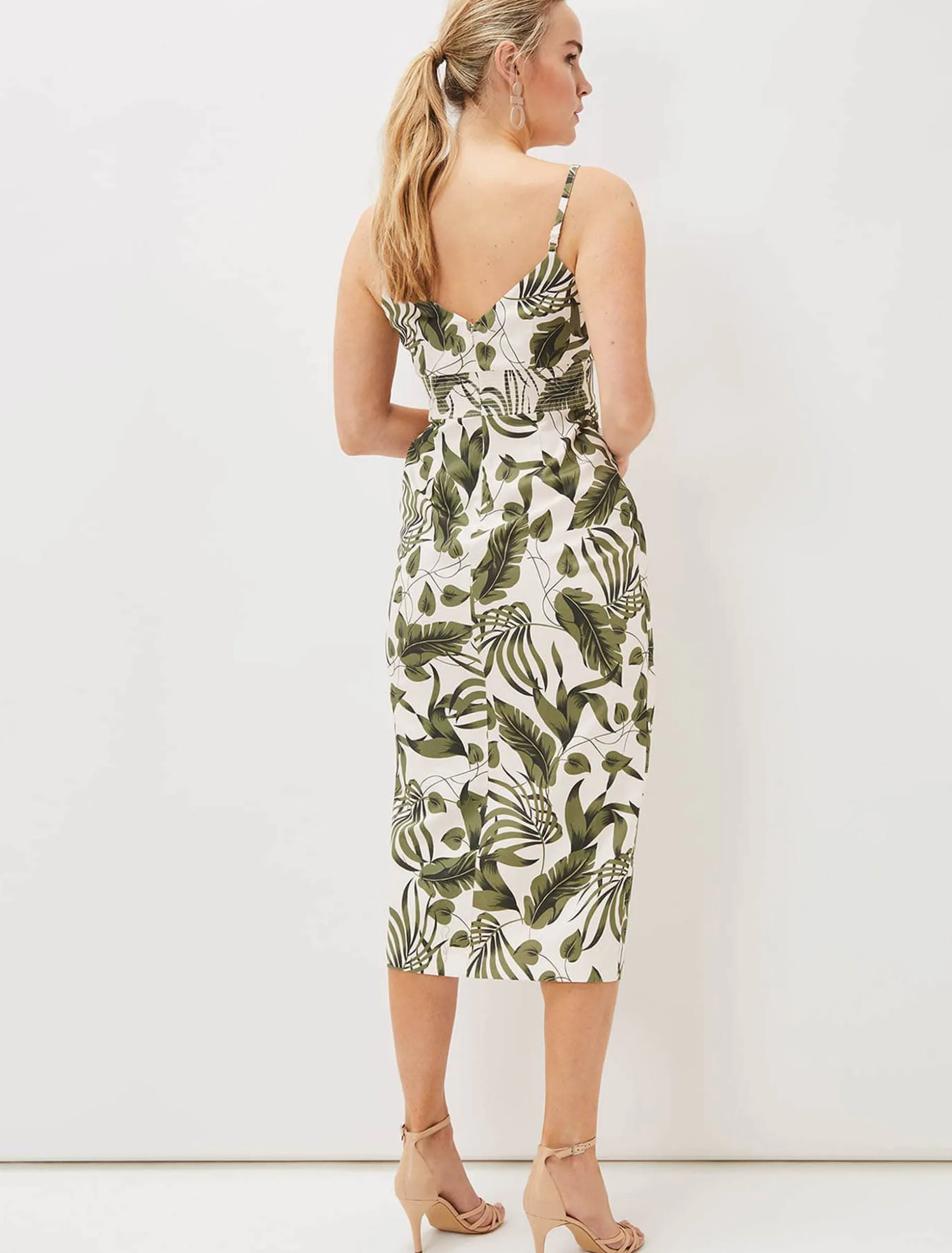 Yolanta Cotton Palm Print Midi Dress