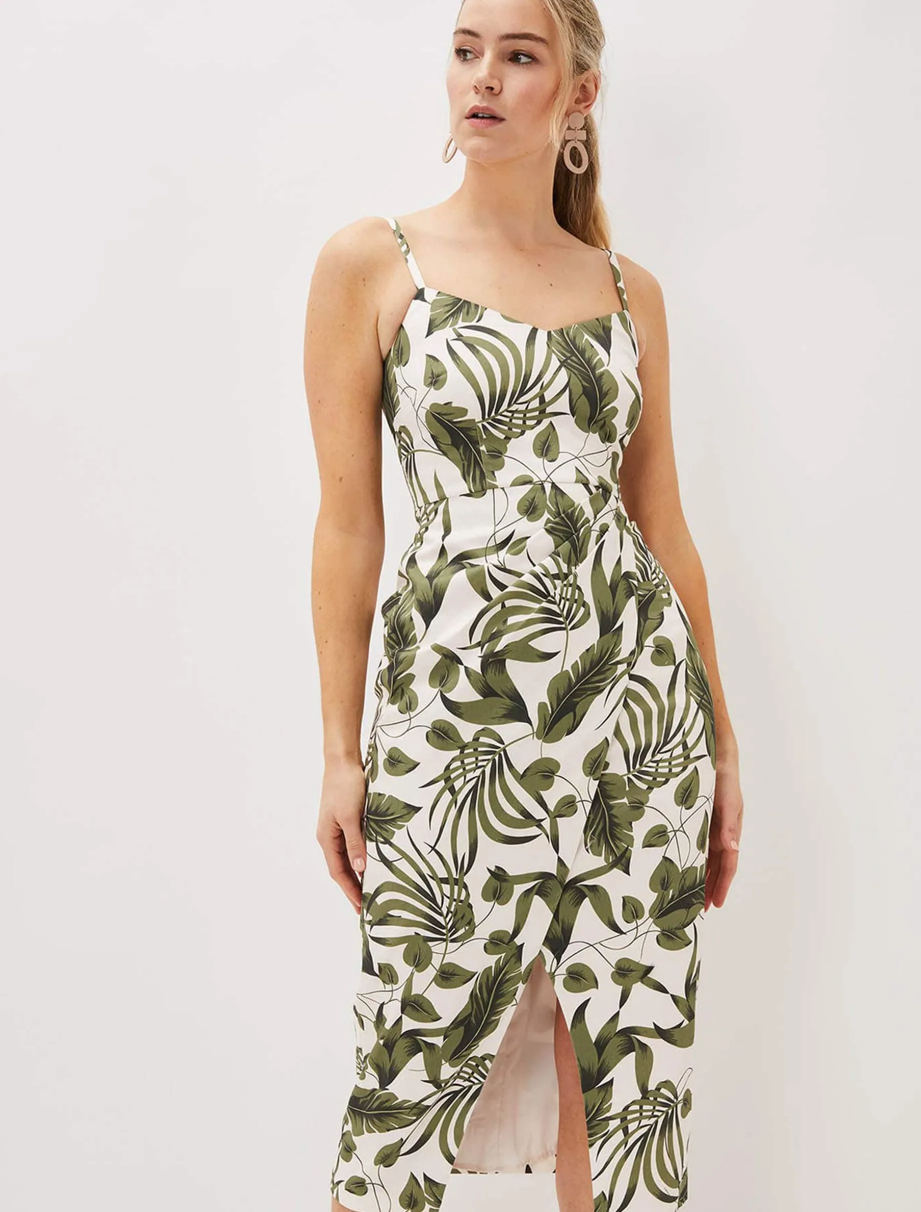 Yolanta Cotton Palm Print Midi Dress
