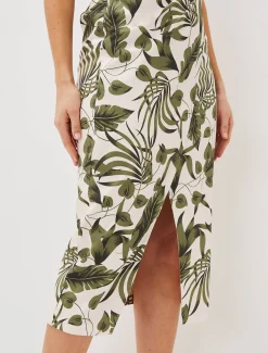 Yolanta Cotton Palm Print Midi Dress