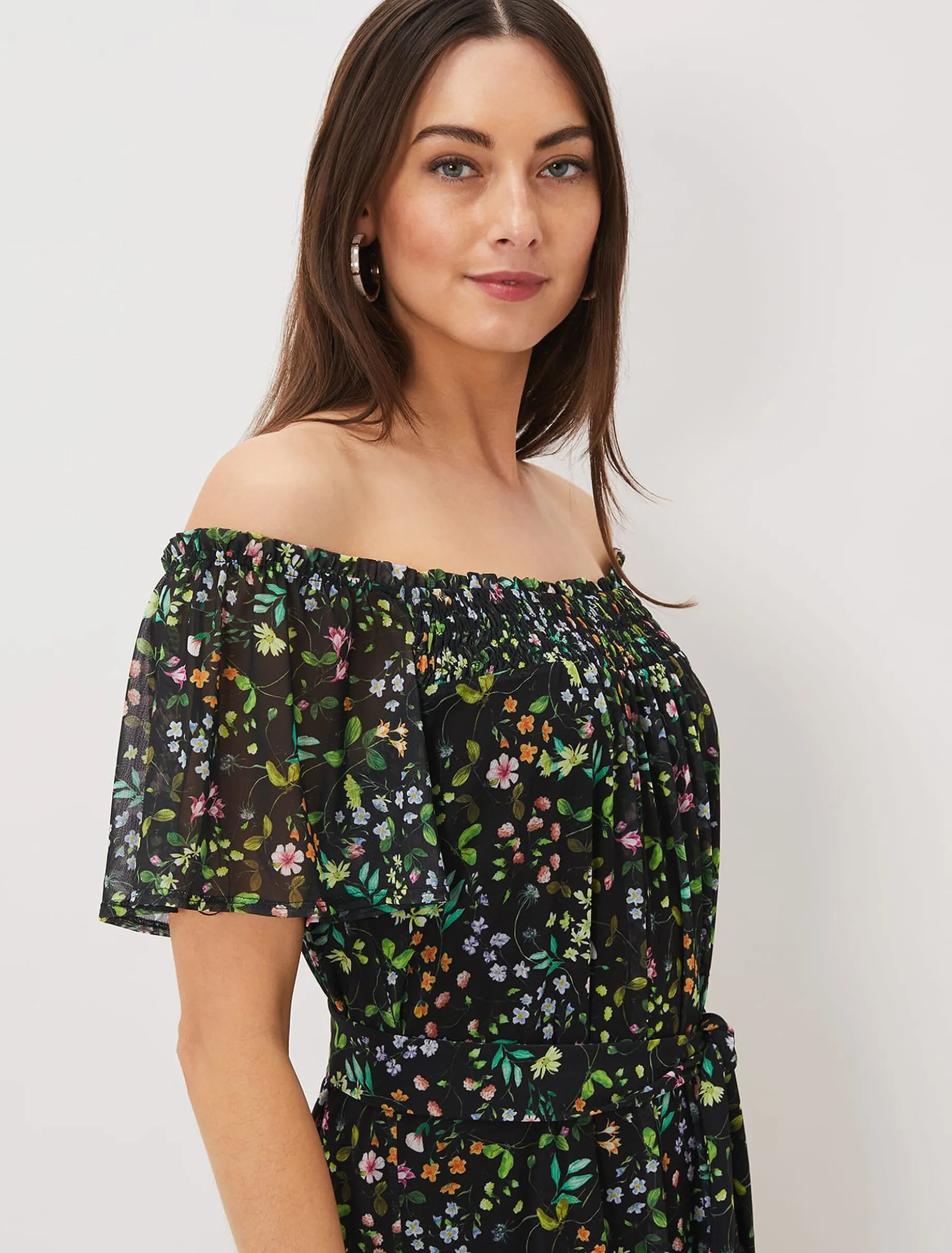 Zaylah Shirred Floral Mesh Dress
