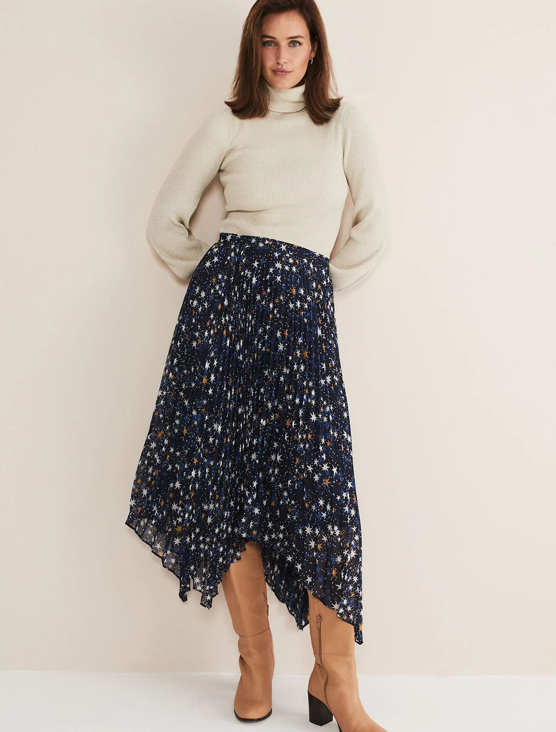 Zeba Star Pleated Midi Skirt