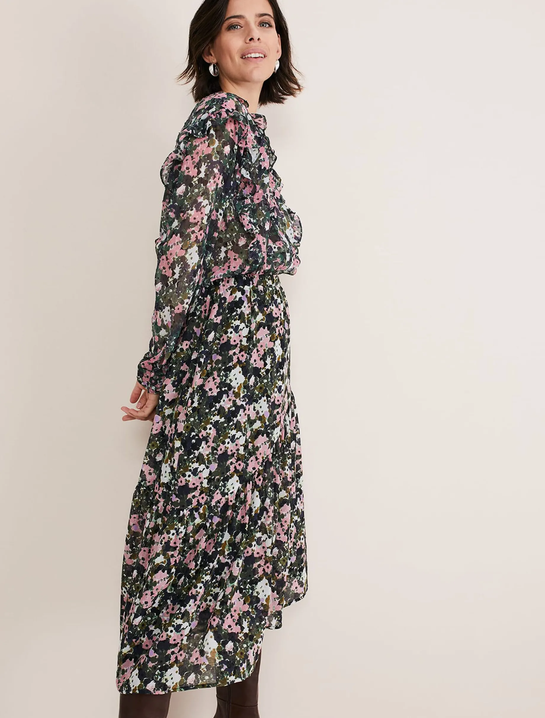 Zowena Floral Tiered Midi Skirt