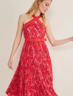 Zoya Pleat Midi Floral Dress