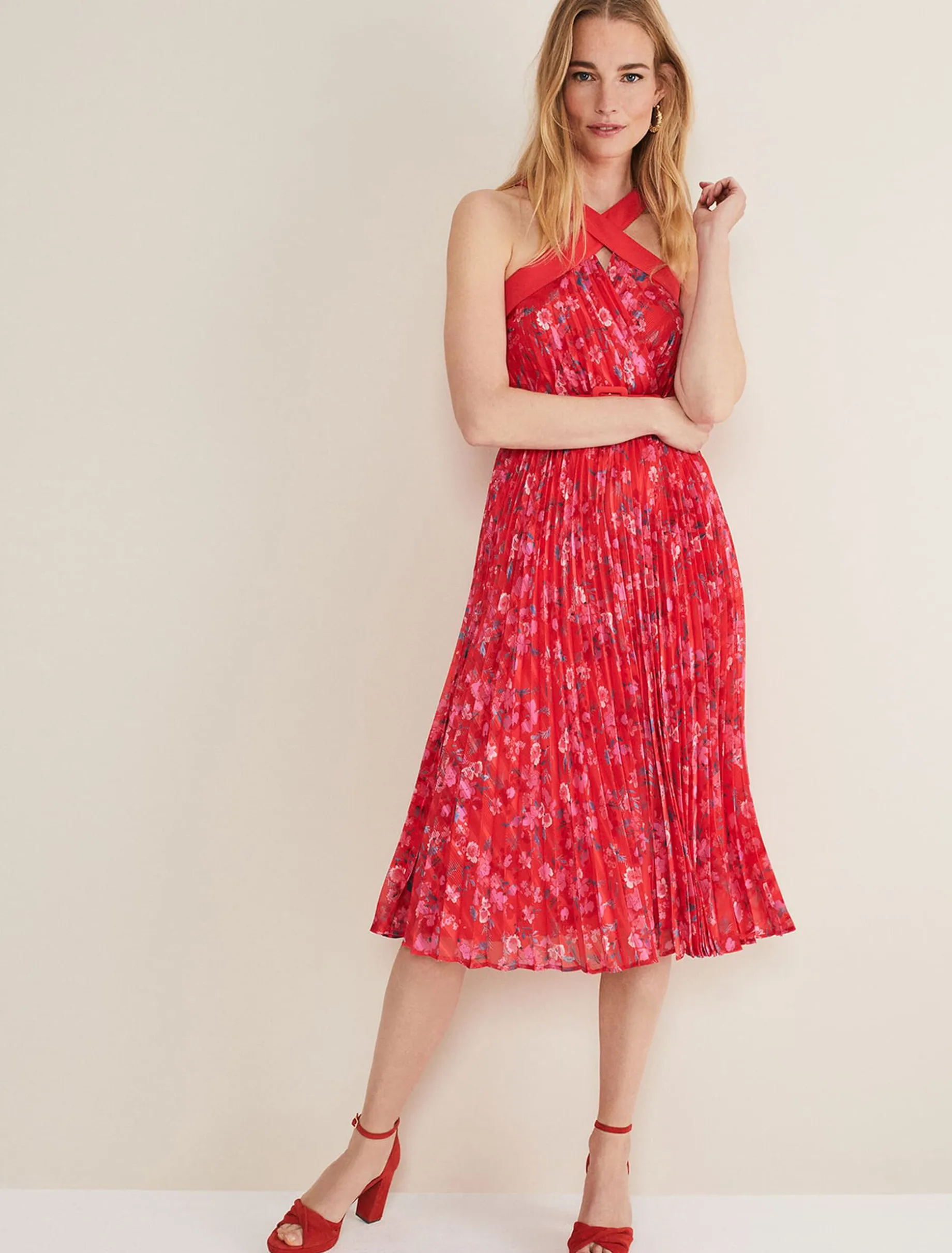 Zoya Pleat Midi Floral Dress